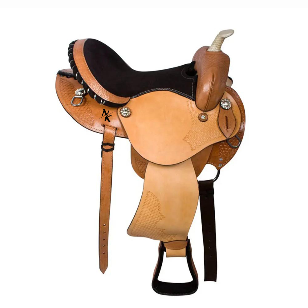 Leather Work Western - Premium Denim Zadel, Lederen Zadel, Ranch