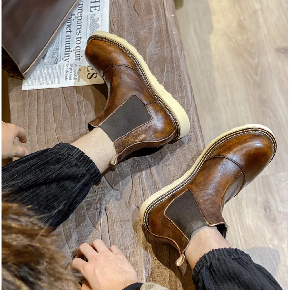 Leather Work Western - Retro heren lederen Chelsea-laarzen Hoge lederen