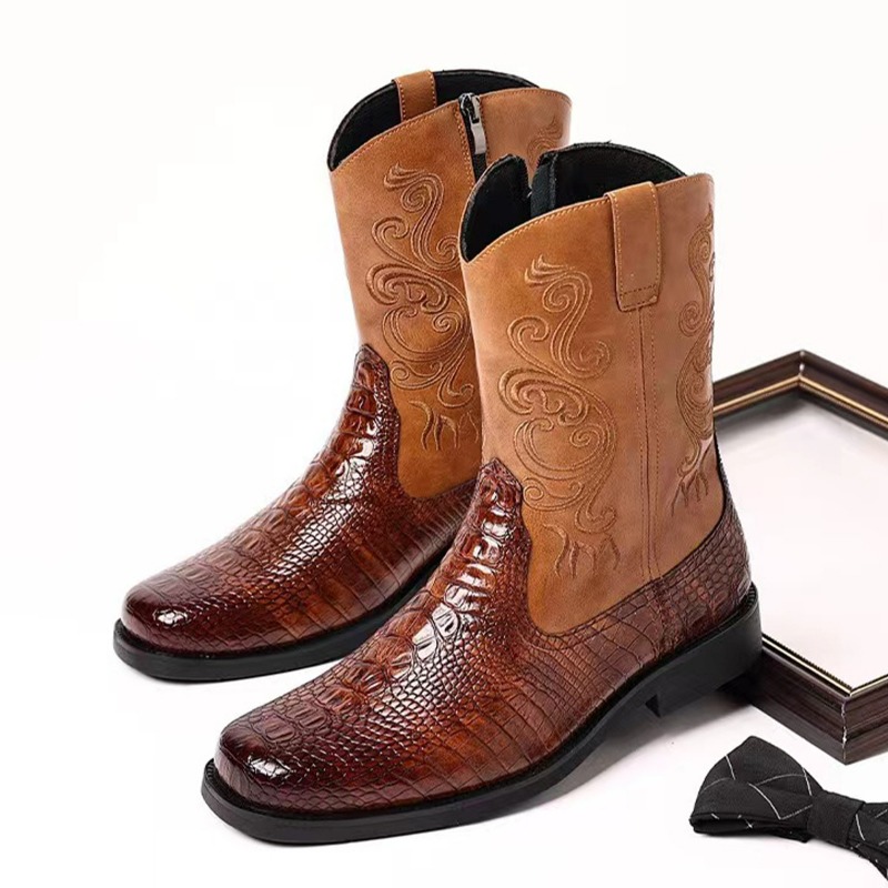 Leather Work Western - Herenlaarzen met borduurwerk Retro cowboylaarzen Nieuwe
