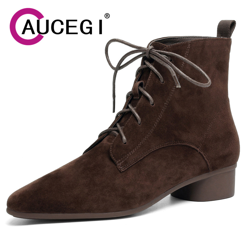 Leather Work For Kids - Aucegi Dames Suède Enkellaarzen 2026 Nieuwe
